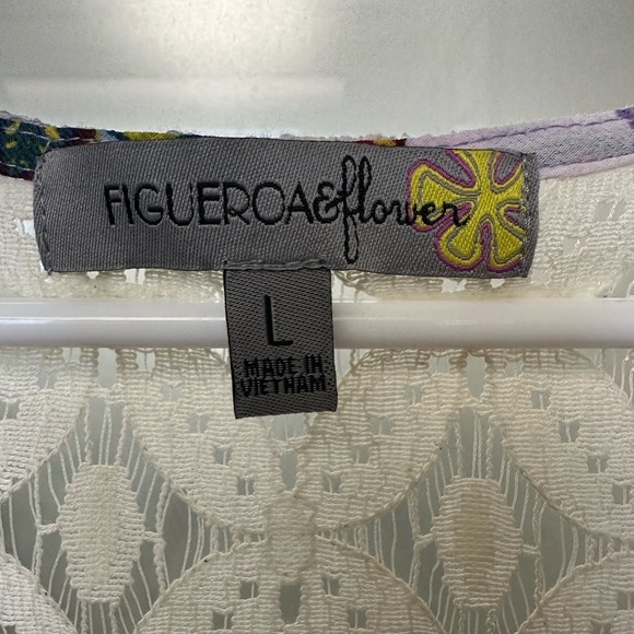 Figueroa & Flower Peasant Paisley Boho Tunic Blouse Size Large Multicolor Lace - Picture 2 of 3